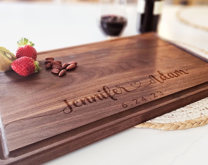 Personalized Walnut Cutting Board with Juice Groove, laser-engraved cutting board, Wedding gifts,  Christmas gifts, Custom Engraved Gift