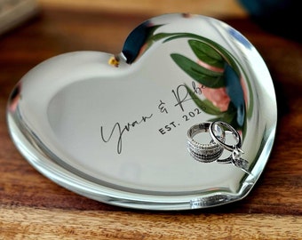 Personalized Ring Dish | Laser Engraved Heart-Shaped Stainless Steel | Silver, Gold, or Black | Engagement & Wedding Gift | Gift for Her