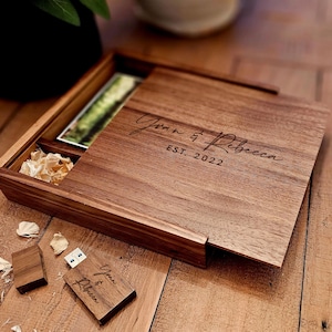 Clé USB pour album photo personnalisée en bois de noyer - Gravure personnalisée, emballage de cadeaux de mariage, USB3.0, capacité de 64 Go