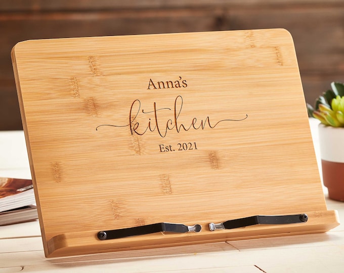 Personalized tablet holder, Recipe holder, iPad stand, Custom cookbook stand,  Customized bamboo stand, Mothers Day Gift, Chef easel