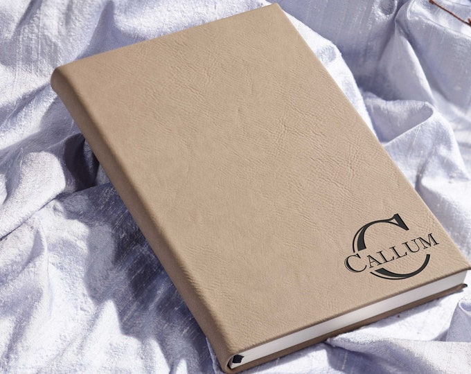 Personalized Journal, Custom Engraved Faux Leather Notebook: Monogrammed Leather Travel Journal, Office Gift, Teacher Gift, Coworker Gift