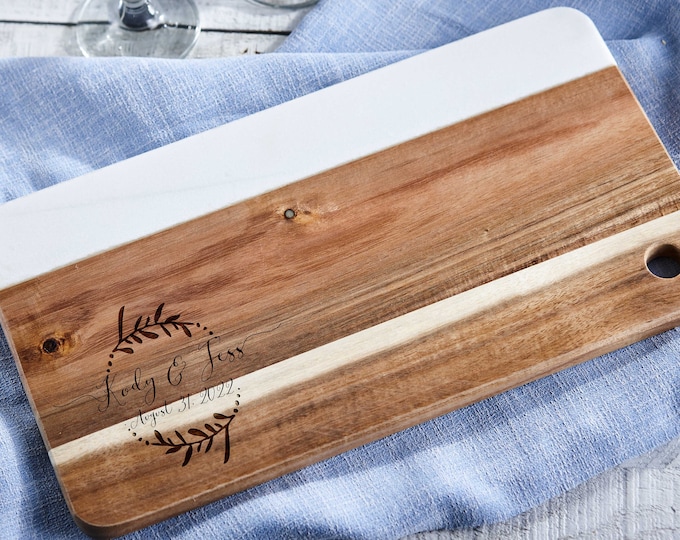 Personalized Cutting Board - Customized Wood and Marble Charcuterie Board, Gift for the Couple, Housewarming, Engagement, Wedding, Host Gift