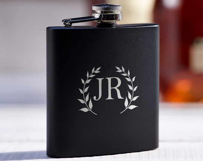 Unique and Personalized Flask - 6 oz Black Stainless Steel - Laser Engraved with Your Name, Date, or Message, groomsman gift, wedding gift