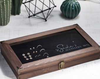 Personalized Jewelry Display, jewelry organizer, engraved Jewelry box, Large Jewelry Case, Gift for her, Mother's day gift, Christmas gift