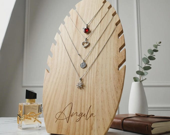 Necklace Holder Stand | Personalized Jewelry Organizer & Wood Display for Her