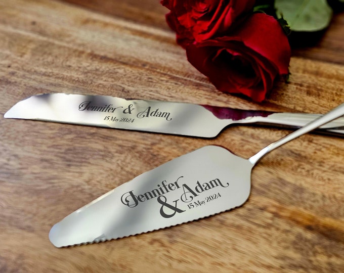 Personalized Wedding Cake Knife and Server Set: Laser Engraved with Four Color Options, Custom knife and server set, wedding gift