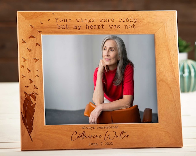 Personalized Picture frame, Custom Engraved Photo Frame, Personalized Sympathy Gift, Memorial Gift, Remembrance Gift, Angel Wings Frame