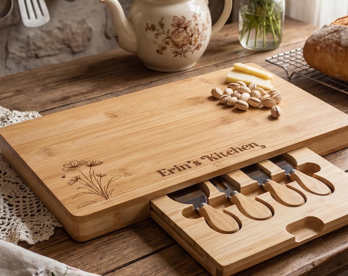 Personalized Charcuterie Board, Gift For Mom: Custom Engraved Cheese Board, Kitchen Gift, Grandma Gift, Floral, Birthday Gift, Gift for Her