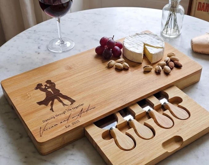 Personalized Dancing Couple Charcuterie Board: Engraved Bamboo Cheese Board