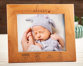 Personalized engraved frame, Custom photo frame, Birth announcement, Baby picture frame