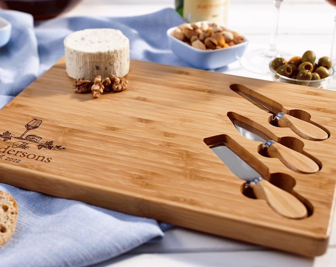 Personalized cheese board set, Custom cheese board set, Engraved cutting board, Wedding gifts, Gifts for the couple