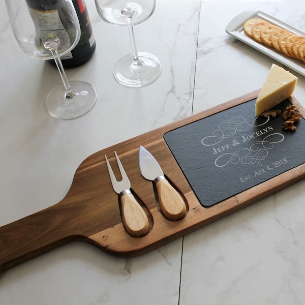 Personalized cheese board set, Custom cheese board With Utensils, Slate board, Wedding gifts, Gifts for the couple, Christmas gifts