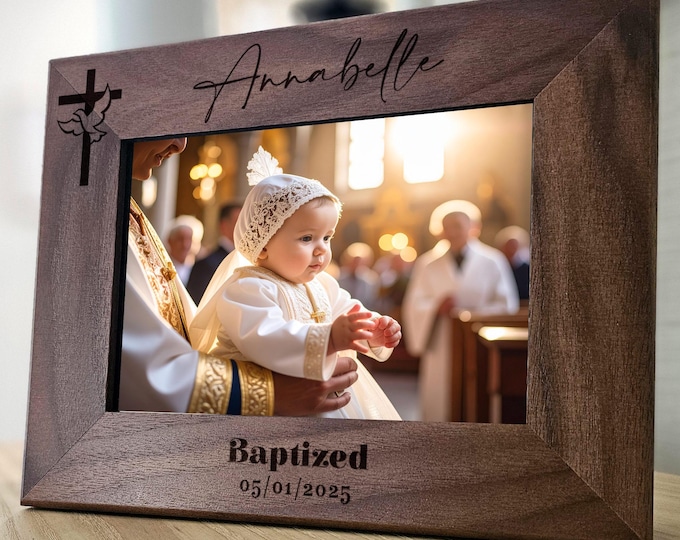 Custom Picture Frame, Baptism Gift, Personalized Wood Baby Baptism Gifts Photo Frame, Religious Gift, Christian Gift, Baptism Gifts for Baby