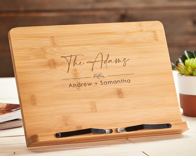 Personalized tablet holder, Recipe holder, iPad stand, Custom cookbook stand,  Customized bamboo stand, engraved iPad holder, Chef easel