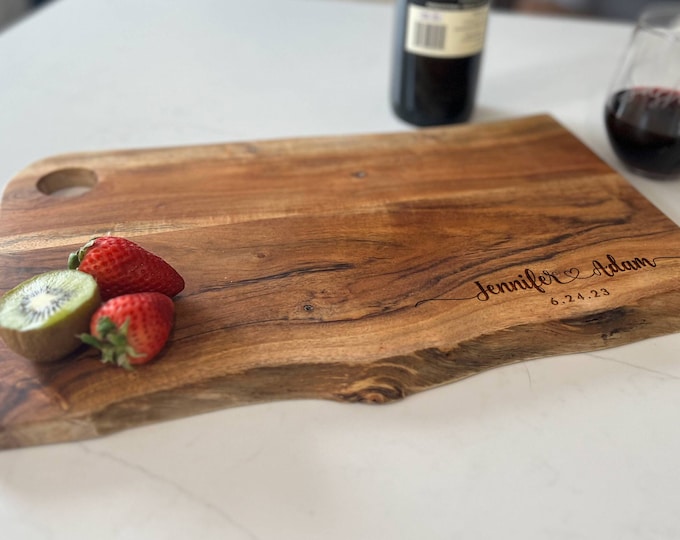 Personalized live edge cutting board, custom laser engraved board, housewarming gift, Gift for the couple, wedding gift, Christmas gift