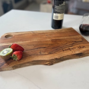 Personalized live edge cutting board, custom laser engraved board, housewarming gift, Gift for the couple, wedding gift, Christmas gift
