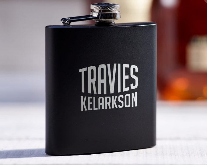 Personalized Black Flask and Flask Set - 6 oz Black Stainless Steel - One-of-a-Kind Gift for Him, Custom engraved Flask, wedding gift