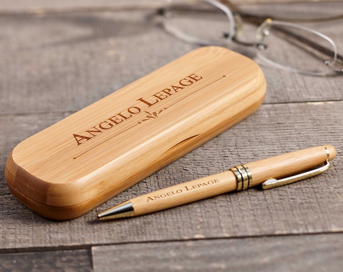 Personalized Pen and box, Fathers day gift, Gift for him, Engraved pen, Office gift, Custom bamboo wooden box