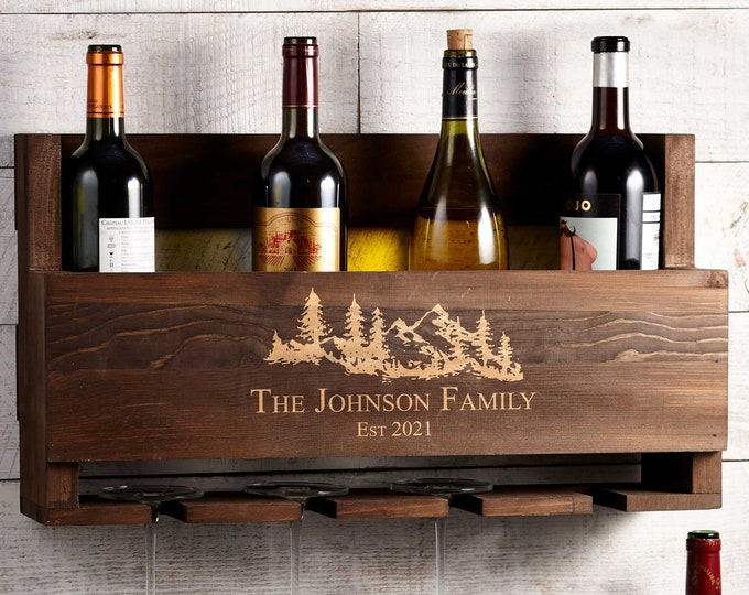 Personalized Wine Rack, Customized Bottle Wine Rack, Rustic Wine Rack, Wall Mounted Wine Rack, Gift for the couple, Christmas Gift