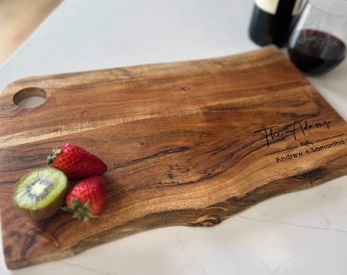 Custom engraved live edged cutting board, personalized board, Unique cutting board, wedding gift, Housewarming gift, Christmas gift