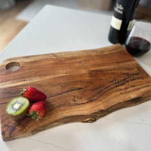 Custom live-edge cutting board, personalized cheese board, Unique cutting board perfect as a wedding, Housewarming, or Christmas Gift