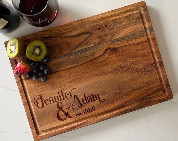 One-of-a-kind cutting board, Personalized Acacia cutting board, Engraved cutting board, Wedding gifts, Gifts for the couple, Christmas gifts