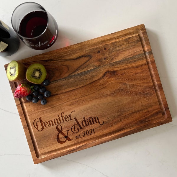 One-of-a-kind cutting board, Personalized Acacia cutting board, Engraved cutting board, Wedding gifts, Gifts for the couple, Christmas gifts