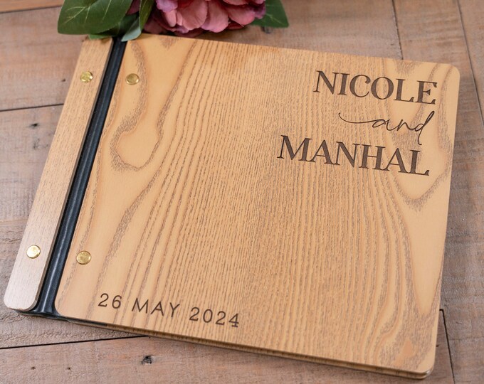 Personalized Wooden Wedding Guestbooks, Photo Album, Wedding Reception Album, Laser Engraved Album: Wedding, Engagement Gift