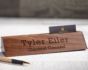 Personalized Wooden Desk Name, Desk wedge card holder, Customized Walnut desk name, Executive Personalized Desk Name Plate, wooden sign