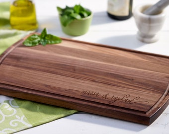 Personalized Engraved Cutting Board for Wedding, Housewarming  or Christmas Gift, Engraved Wooden Cutting Board, Monogrammed walnut board