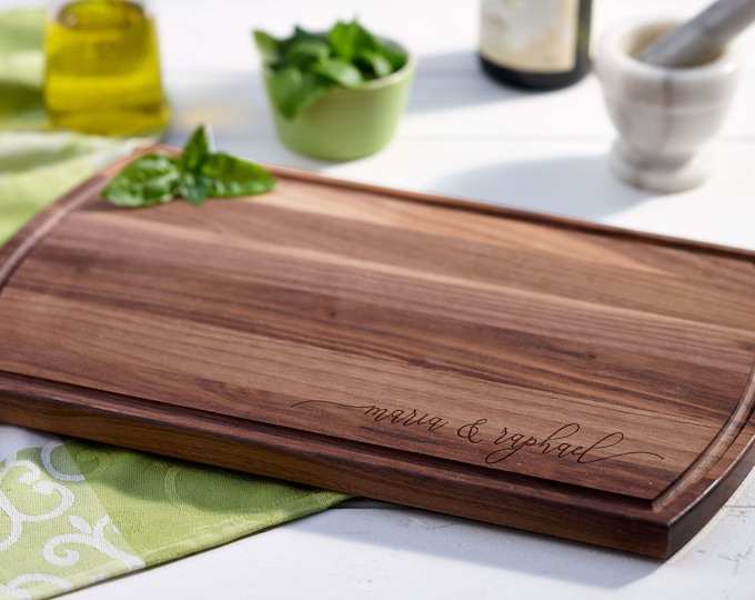 Personalized Engraved Cutting Board for Wedding, Housewarming  or Christmas Gift, Engraved Wooden Cutting Board, Monogrammed walnut board