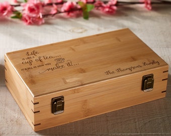 Personalized Tea Box, custom engraving Tea Box, Mothers day Gift, Bamboo Tea Box, Gift for her, Christmas gift