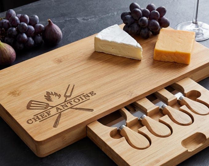 Grill Master Gift | Personalized Cutting Board & Custom BBQ Chef Charcuterie Set for Dad