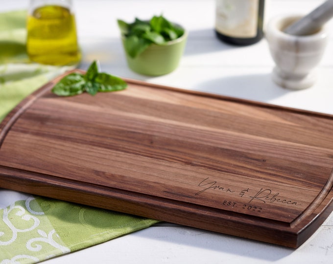 Personalized Engraved Cutting Board for Wedding, Housewarming  or Christmas Gift, Engraved Wooden Cutting Board, Monogrammed walnut board