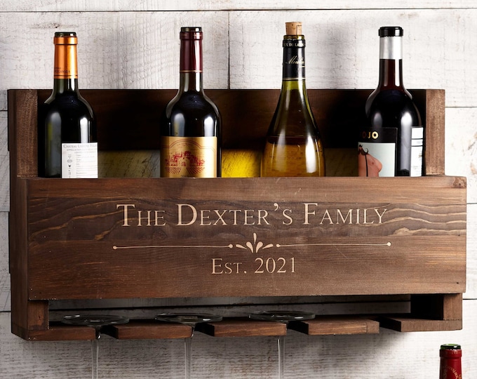 Personalized Wine Rack, Customized Bottle Wine Rack, Rustic Wine Rack, Wall Mounted Wine Rack, Gift for the couple, Christmas Gift