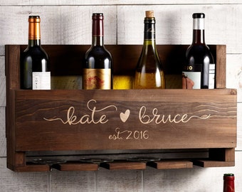 Casier à vin personnalisé, casier à vin personnalisé, casier à vin rustique, casier à vin mural, cadeau pour le couple, cadeau de Noël