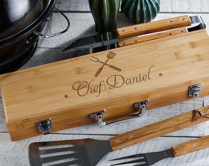 Personalized BBQ Set, Engraved BBQ set, Customized BBQ Utensil Set,  Personalized Grill Tool Set