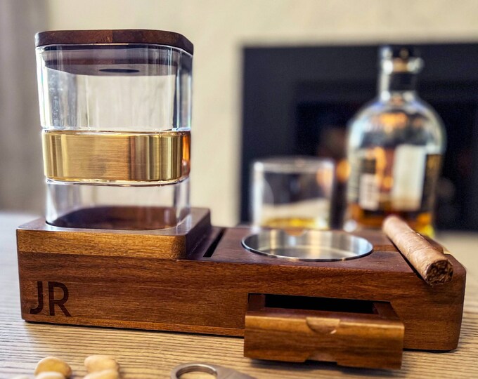 Personalized Cigar Humidor Set -Engraved Ashtray, Cutter, Father's Day Gift, Monogrammed Cigar Box, Smoking Accessories