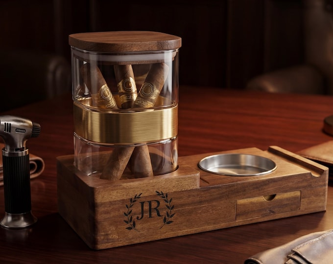 Personalized Cigar Ashtray, Custom-engraved Cigar Set, Father's Day Gift, Cigar Lovers Gift, Smoking Accessories, Cigar Humidor
