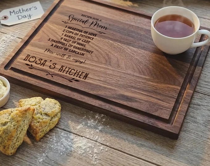 Personalized Walnut Cutting Board for Mom, Custom Engraved Recipe Charcuterie Tray, Gift for Her