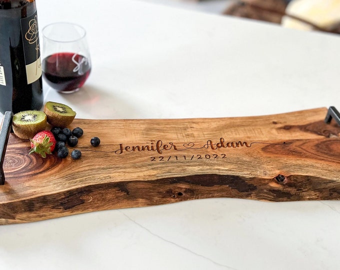 Personalized Serving Tray with Live Edge - Custom Serving Tray - Wood Engraved Tray  Monogrammed Tray - Wedding gifts - Housewarming Gifts