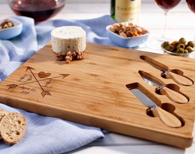 Personalized cheese board set, Custom cheese board set, Engraved cutting board, Wedding, Engagement, Anniversary, Housewarming gift