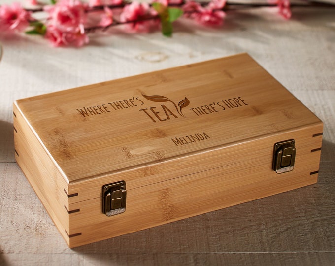 Personalized Bamboo Tea Box – Custom Engraved Tea Organizer |  Mother's Day, Grandma, Tea Lovers, Birthday, Wife, Daughter, Christmas Gift