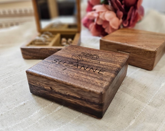 Personalized Jewelry Box - Laser Engraved Gift for Her, Bridesmaid, Wedding, Christmas, Mother's Day