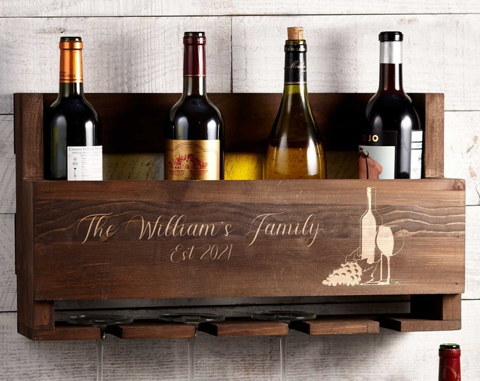 Personalized Wine Rack, Customized Bottle Wine Rack, Rustic Wine Rack, Wall Mounted Wine Rack, Gift for the couple, Christmas Gift