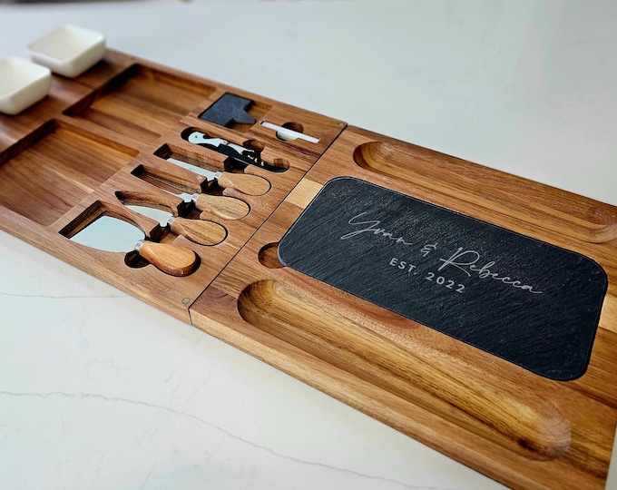 Custom Engraved Charcuterie Board Set – Personalized Cheese Board Gift for Couples, Anniversary, Houswarming, Serving Platter with Names
