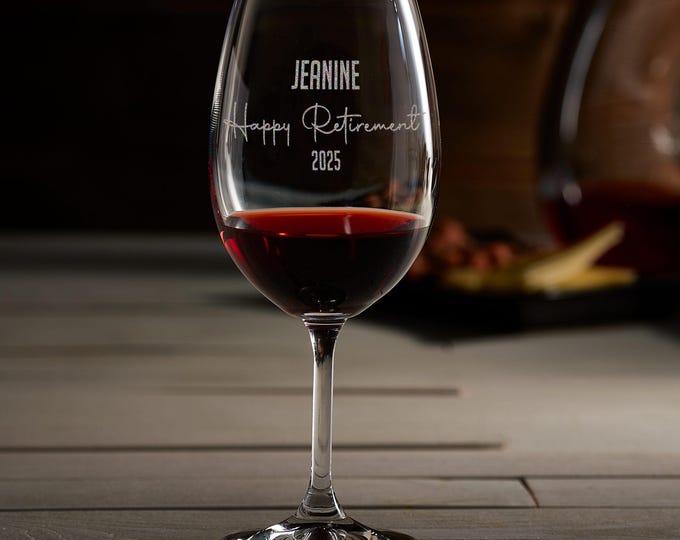 Personalized wine Glass, Retirement Gifts, Custom Engraved Glass gift for Retirement, Retirement Party Favors, Gift for Coworker