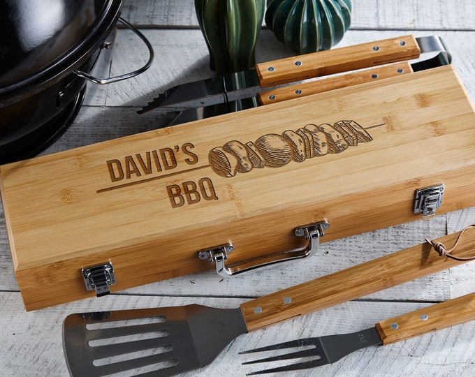 Personalized BBQ Set, Engraved BBQ set, Customized BBQ Utensil Set,  Personalized Grill Tool Set, Father's Day, Grandpa, Chef Gift