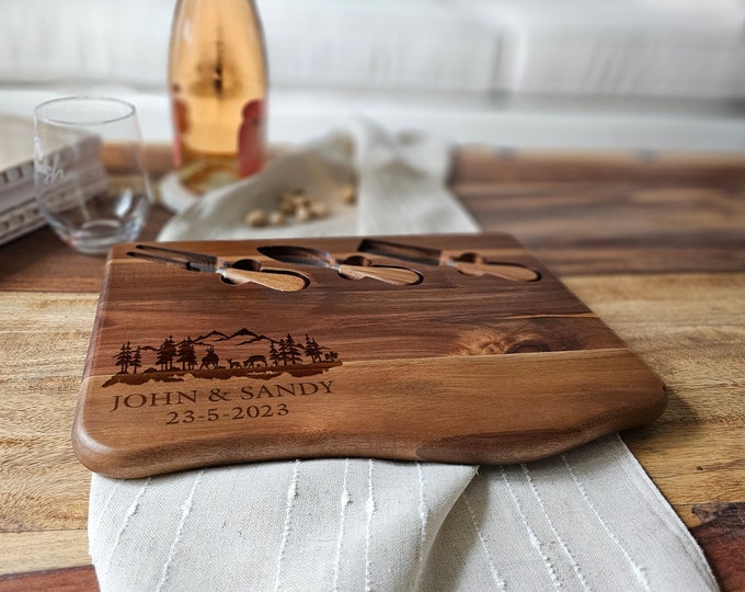 Celebrate Every Occasion with our Personalized Acacia Cheese Boards: Unique shape Board - The Perfect Wedding and Housewarming gifts!