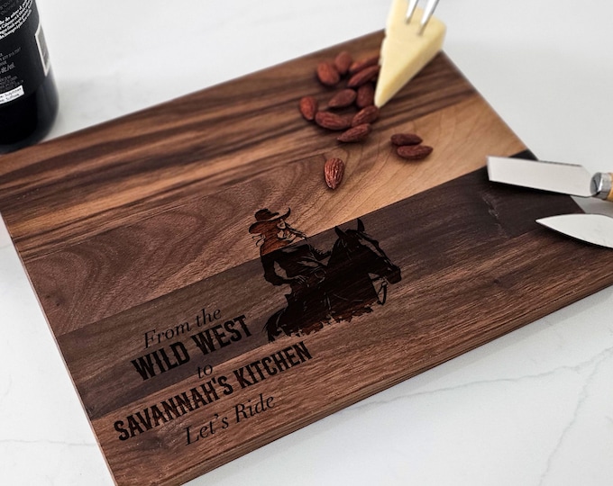 Personalized Cutting Board – Cowgirl Charcuterie Board: Custom Engraved Horse Kitchen Decor, Equestrian Gifts, Western Decor, Gift for Her